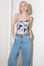 PLAIN OPTIMISM NAVY WOVEN CROP TOP