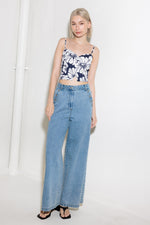 PLAIN OPTIMISM NAVY WOVEN CROP TOP