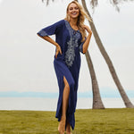 2026 Indie Folk Embroidered Short Sleeve Summer Dress Cotton Tunic Beach Kaftan Women Beachwear Swimsuit Cover Up Robe de plage