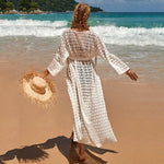 Crochet White Knitted Beach Cover Up Dress Tunic Long Pareos Bikinis Cover Ups Swim Cover Up Robe Plage Beachwear