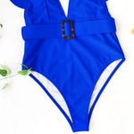 Sexy One Piece Swimsuit 2025 White Deep-V Neck Swimwear Women Black Beach High Cut Ruffles Monokini Buckle Bathing Suit Bodysuit