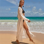 Crochet White Knitted Beach Cover Up Dress Tunic Long Pareos Bikinis Cover Ups Swim Cover Up Robe Plage Beachwear