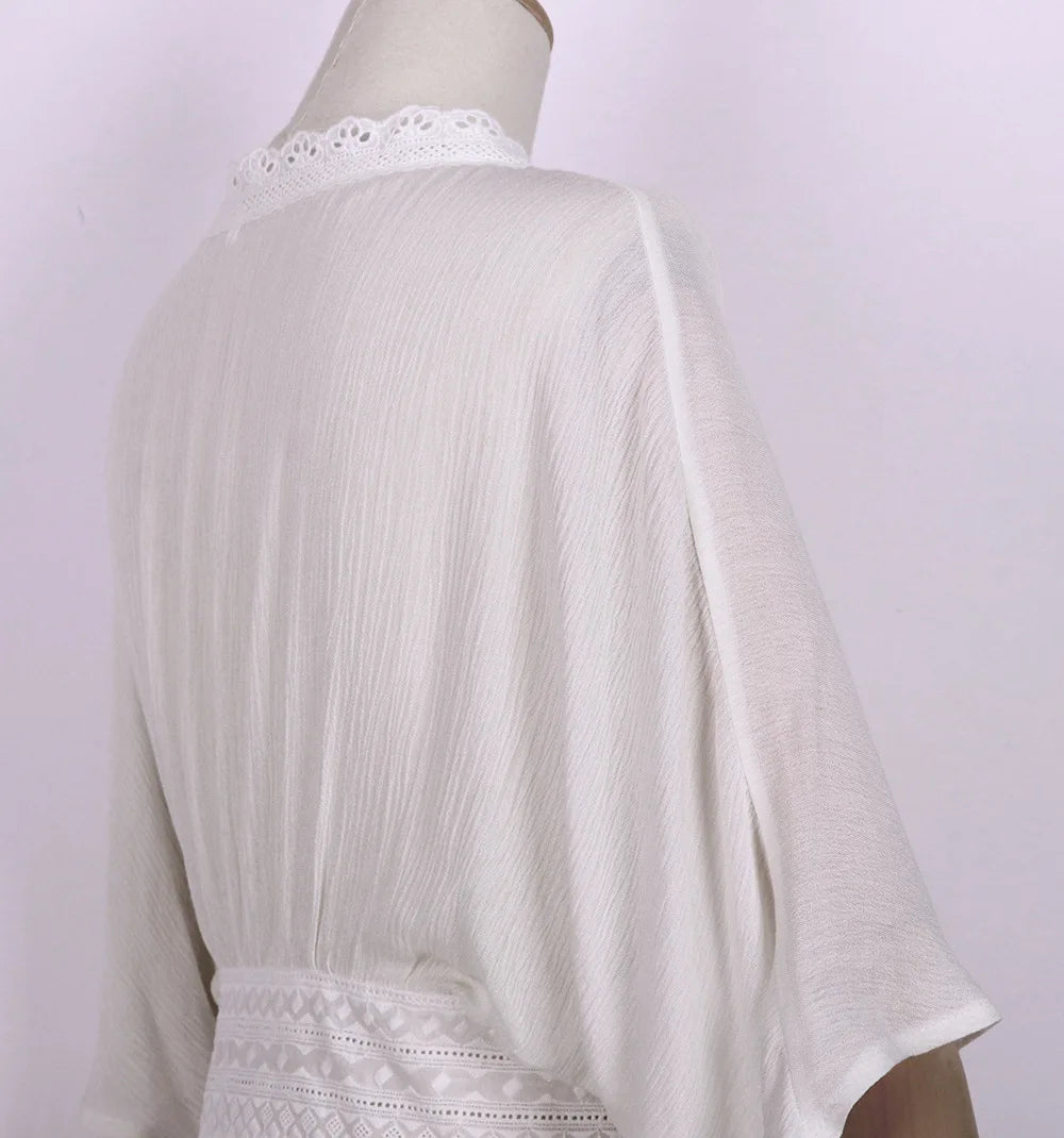 Crochet White Knitted Beach Cover Up Dress Tunic Long Pareos Bikinis Cover Ups Swim Cover Up Robe Plage Beachwear