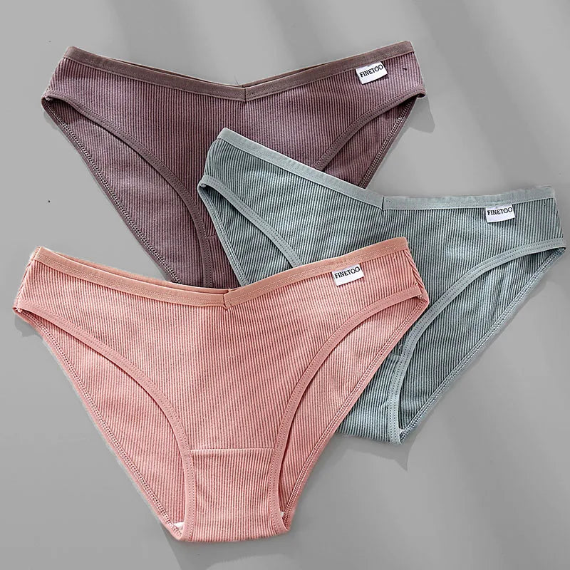 3PCS M-2XL Women Cotton Panties Briefs Female Sexy V Wasit Underwear Ladies Underpants Pantys Girls Plus Size Intimates Lingerie