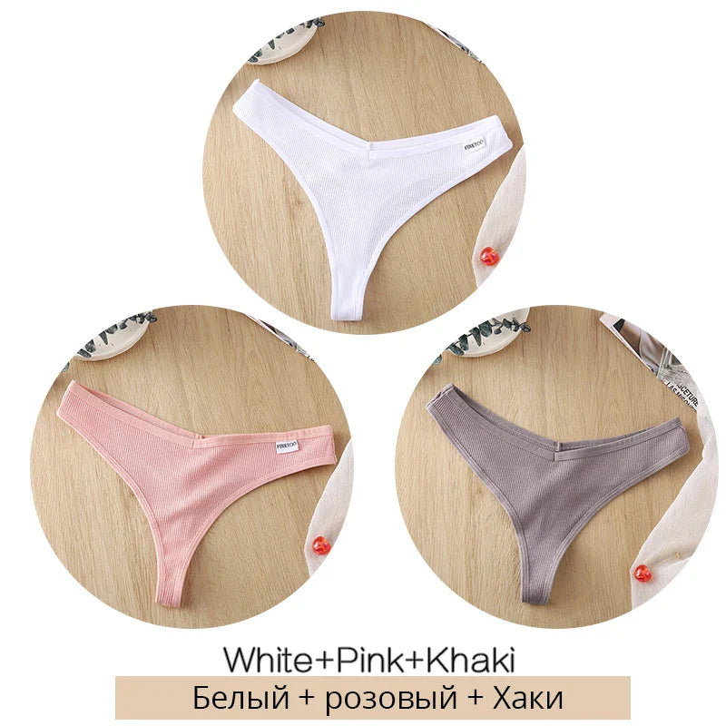 3Pcs/Set Women Cotton Thongs Panties Sexy Low Waist G-String Briefs Ladies Brazilian Lingerie Girls Breathable Intimates Bikini