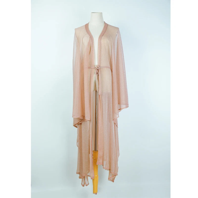 Women Transparent Kimono Golden Beach Cover Up Long Dress Swimwear Bathing Suit Beachwear Cardigan Summer Robe De Plage