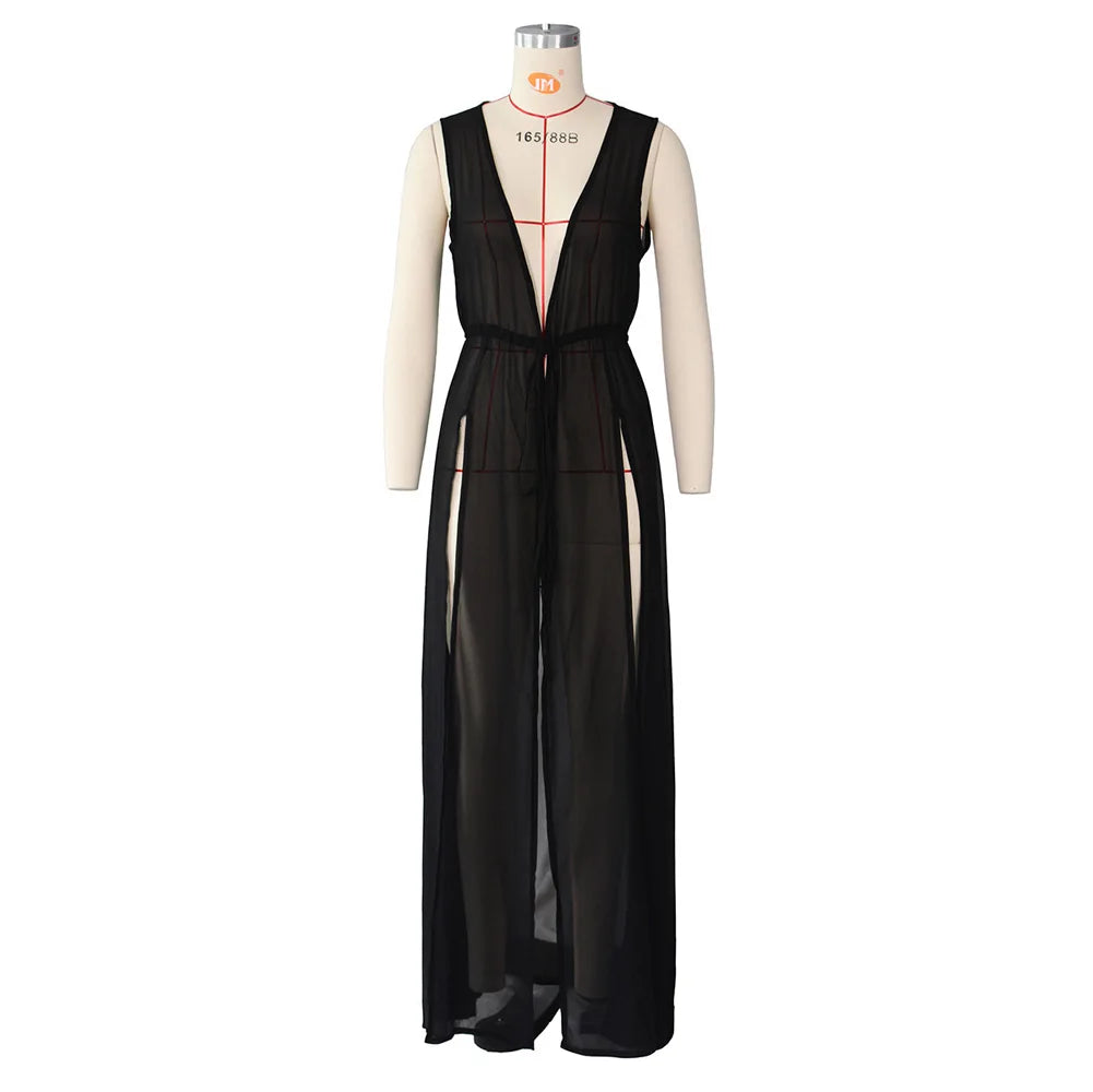 Loose Chiffon Beach Dress Sexy Women Solid Elegant Split Summer Maxi Dress Vestidos