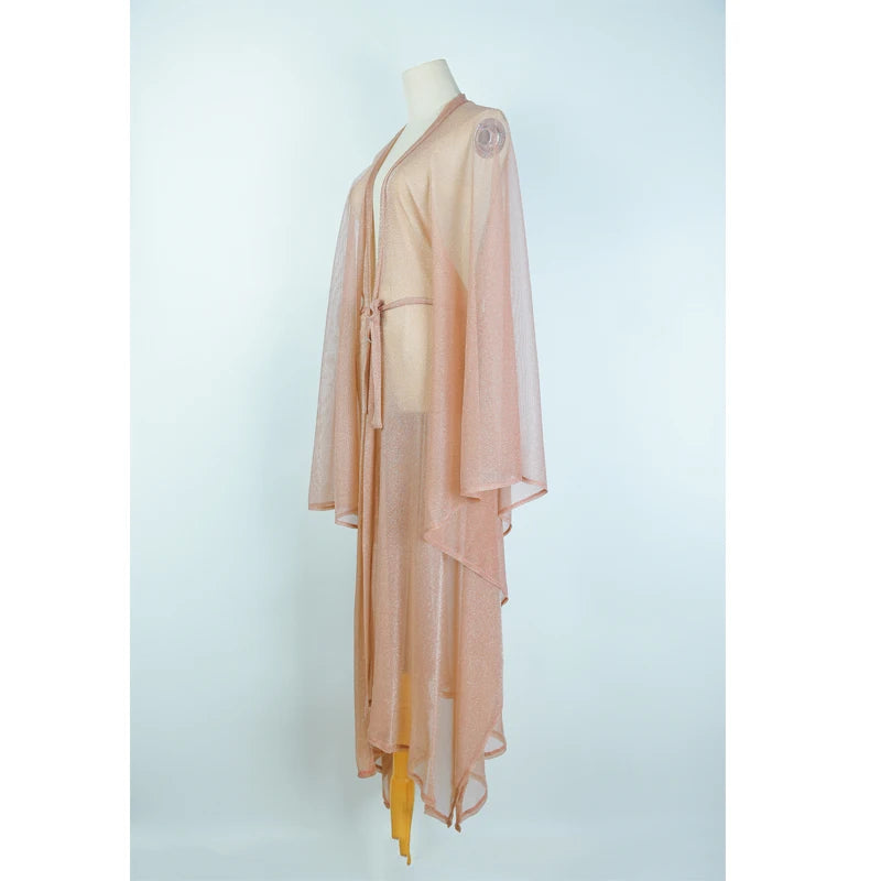 Women Transparent Kimono Golden Beach Cover Up Long Dress Swimwear Bathing Suit Beachwear Cardigan Summer Robe De Plage
