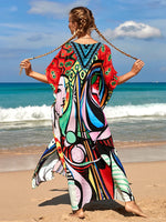 2025 Loose Boho Style Maxi Dress Print Face Swim Suit Cover-up Bohemian Dress Robe Plage Kaftan Maxi Dress Beach Wear Tunics