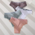 FINETOO Women Cotton Panties M-2XL Sexy Hollow Out Lace Briefs Female Letter Belt Brazil Underwear Girl Big Size PantyLingerie