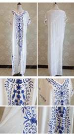 2026 Indie Folk Embroidered Short Sleeve Summer Dress Cotton Tunic Beach Kaftan Women Beachwear Swimsuit Cover Up Robe de plage