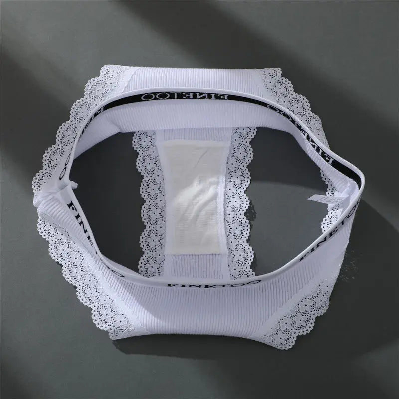 FINETOO Women Cotton Panties M-2XL Sexy Hollow Out Lace Briefs Female Letter Belt Brazil Underwear Girl Big Size PantyLingerie