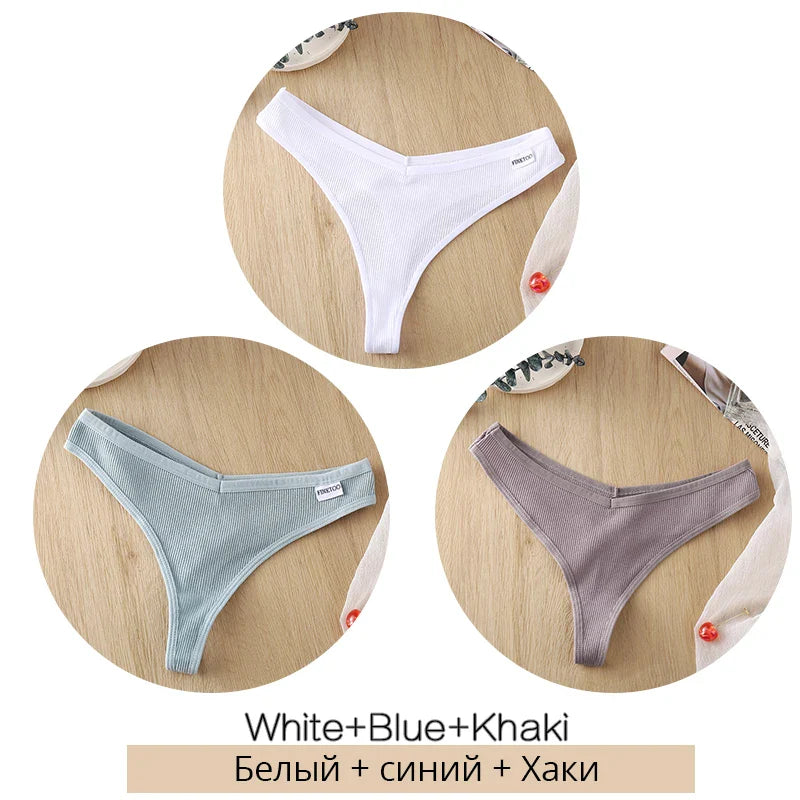 3Pcs/Set Women Cotton Thongs Panties Sexy Low Waist G-String Briefs Ladies Brazilian Lingerie Girls Breathable Intimates Bikini