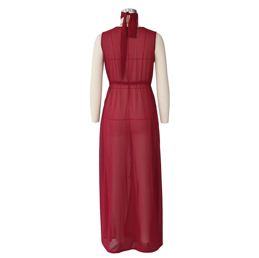 Loose Chiffon Beach Dress Sexy Women Solid Elegant Split Summer Maxi Dress Vestidos