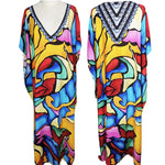 2025 Loose Boho Style Maxi Dress Print Face Swim Suit Cover-up Bohemian Dress Robe Plage Kaftan Maxi Dress Beach Wear Tunics