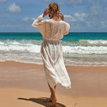 Crochet White Knitted Beach Cover Up Dress Tunic Long Pareos Bikinis Cover Ups Swim Cover Up Robe Plage Beachwear