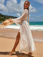 Crochet White Knitted Beach Cover Up Dress Tunic Long Pareos Bikinis Cover Ups Swim Cover Up Robe Plage Beachwear