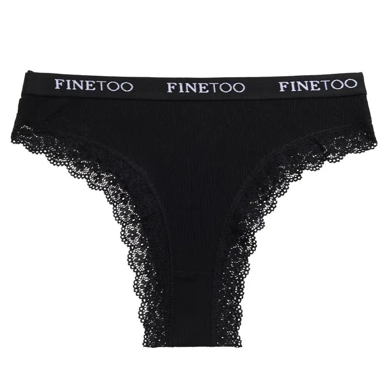 FINETOO Women Cotton Panties M-2XL Sexy Hollow Out Lace Briefs Female Letter Belt Brazil Underwear Girl Big Size PantyLingerie