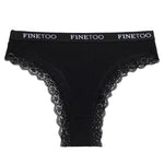 FINETOO Women Cotton Panties M-2XL Sexy Hollow Out Lace Briefs Female Letter Belt Brazil Underwear Girl Big Size PantyLingerie