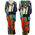 2025 Loose Boho Style Maxi Dress Print Face Swim Suit Cover-up Bohemian Dress Robe Plage Kaftan Maxi Dress Beach Wear Tunics