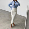 Women Autumn Sexy High Waist Bodycon Skirt Fashion Adults Slim-fit Solid Color Slit Leather Long Skirt Black/White test