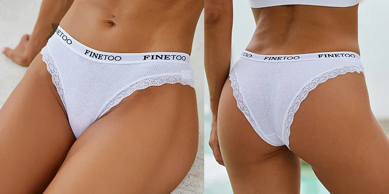 FINETOO Women Cotton Panties M-2XL Sexy Hollow Out Lace Briefs Female Letter Belt Brazil Underwear Girl Big Size PantyLingerie