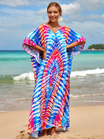 2025 Loose Boho Style Maxi Dress Print Face Swim Suit Cover-up Bohemian Dress Robe Plage Kaftan Maxi Dress Beach Wear Tunics
