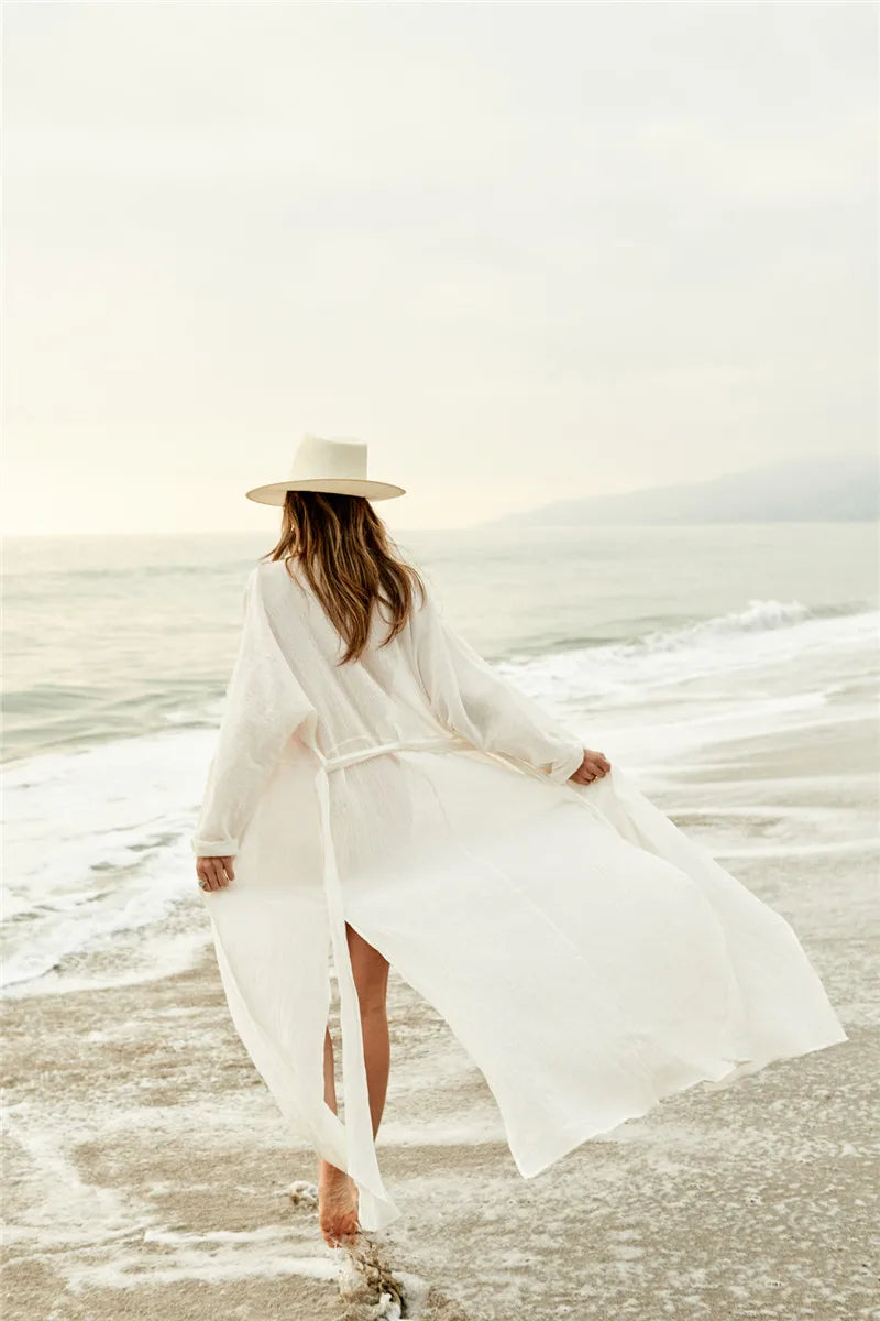 Crochet White Knitted Beach Cover Up Dress Tunic Long Pareos Bikinis Cover Ups Swim Cover Up Robe Plage Beachwear