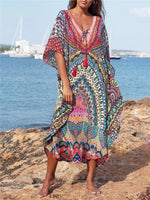 2026 Indie Folk Embroidered Short Sleeve Summer Dress Cotton Tunic Beach Kaftan Women Beachwear Swimsuit Cover Up Robe de plage