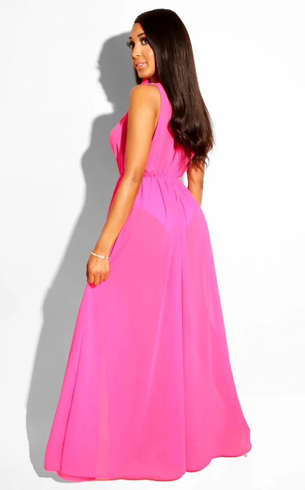 Loose Chiffon Beach Dress Sexy Women Solid Elegant Split Summer Maxi Dress Vestidos