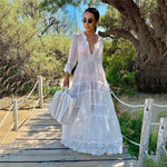 Crochet White Knitted Beach Cover Up Dress Tunic Long Pareos Bikinis Cover Ups Swim Cover Up Robe Plage Beachwear