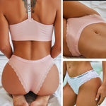 FINETOO Women Cotton Panties M-2XL Sexy Hollow Out Lace Briefs Female Letter Belt Brazil Underwear Girl Big Size PantyLingerie