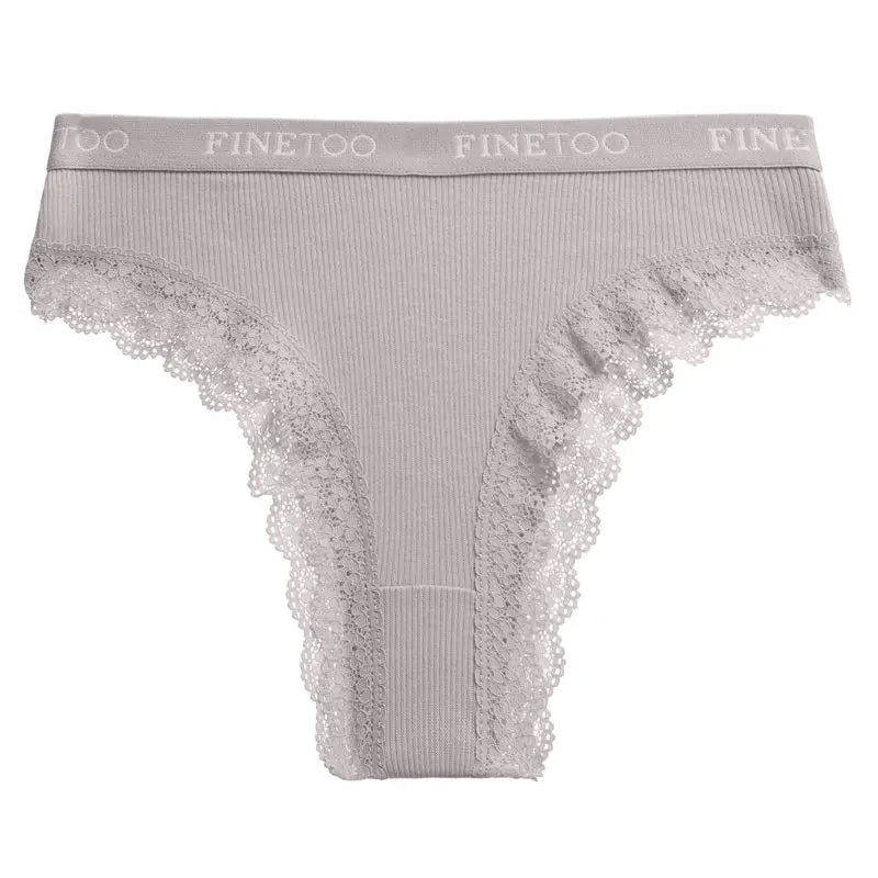 FINETOO Women Cotton Panties M-2XL Sexy Hollow Out Lace Briefs Female Letter Belt Brazil Underwear Girl Big Size PantyLingerie