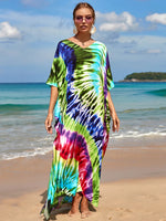 2025 Loose Boho Style Maxi Dress Print Face Swim Suit Cover-up Bohemian Dress Robe Plage Kaftan Maxi Dress Beach Wear Tunics