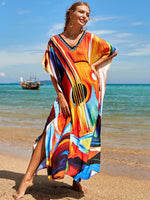 2025 Loose Boho Style Maxi Dress Print Face Swim Suit Cover-up Bohemian Dress Robe Plage Kaftan Maxi Dress Beach Wear Tunics