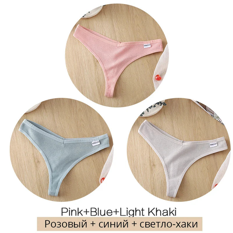 3Pcs/Set Women Cotton Thongs Panties Sexy Low Waist G-String Briefs Ladies Brazilian Lingerie Girls Breathable Intimates Bikini