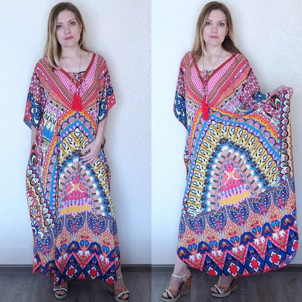 2026 Indie Folk Embroidered Short Sleeve Summer Dress Cotton Tunic Beach Kaftan Women Beachwear Swimsuit Cover Up Robe de plage