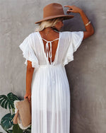 Crochet White Knitted Beach Cover Up Dress Tunic Long Pareos Bikinis Cover Ups Swim Cover Up Robe Plage Beachwear
