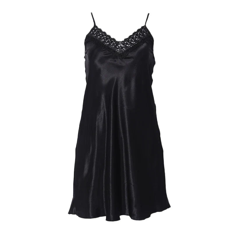 Women Ice Silk Cool Nightgown Pyjamas Sexy V Neck Sleepwear Nightwear