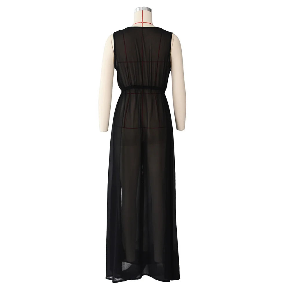 Loose Chiffon Beach Dress Sexy Women Solid Elegant Split Summer Maxi Dress Vestidos