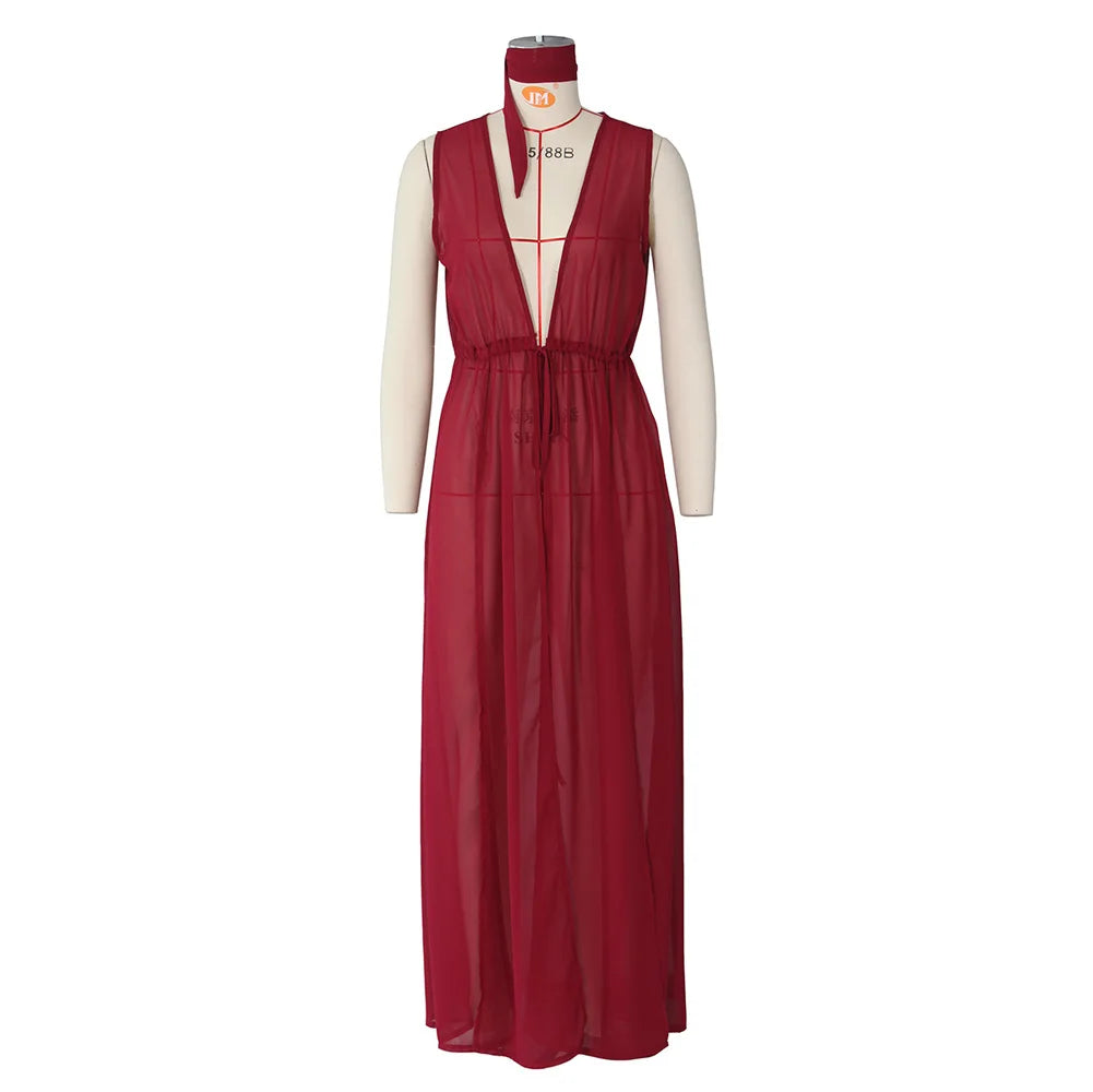 Loose Chiffon Beach Dress Sexy Women Solid Elegant Split Summer Maxi Dress Vestidos