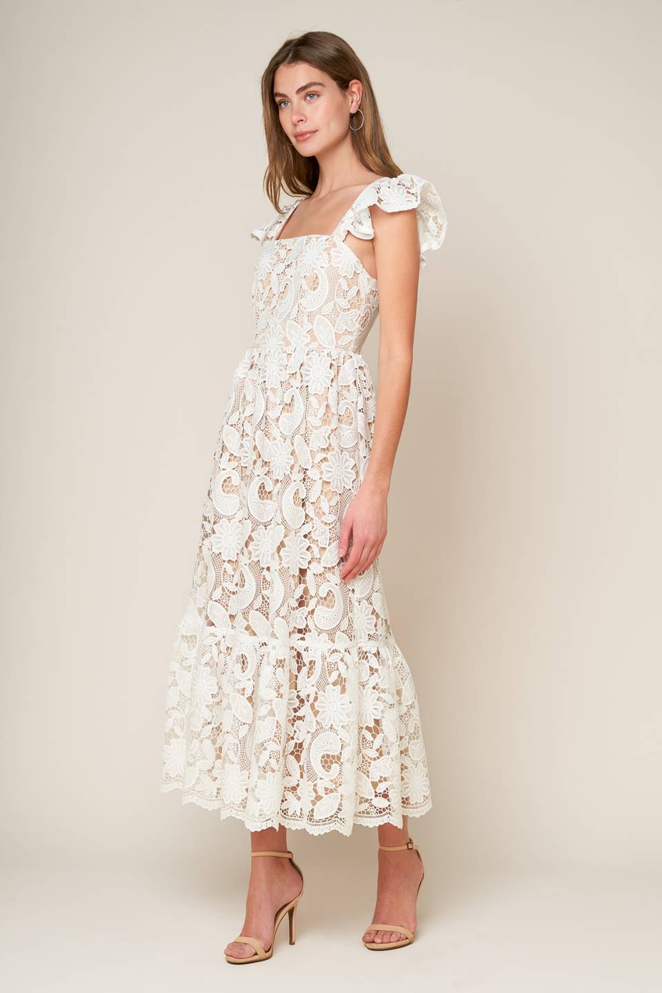 STILL THINKING LACE MIDI DRESS