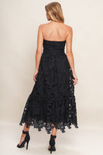 CAREFREE NIGHTS BLACK LACE MIDI DRESS