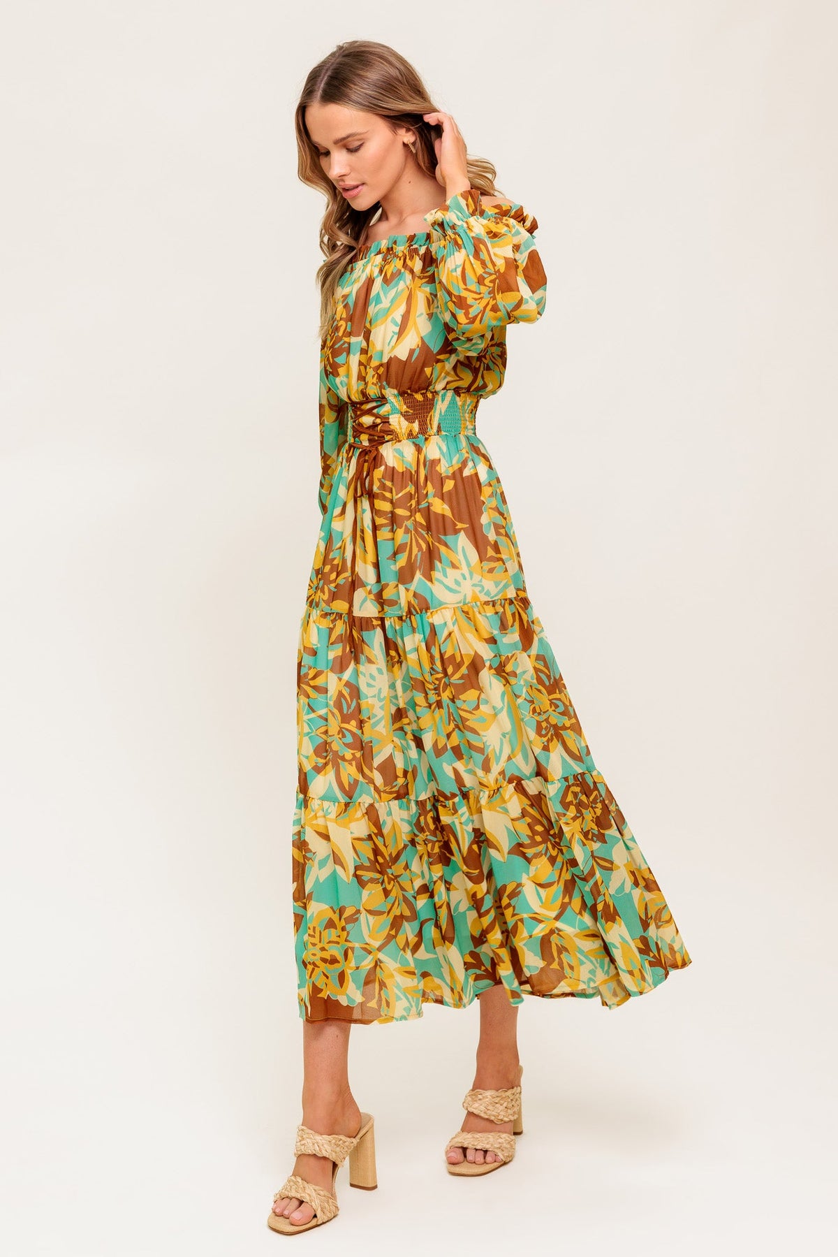 THENA SECRET GARDEN WOVEN MIDI DRESS