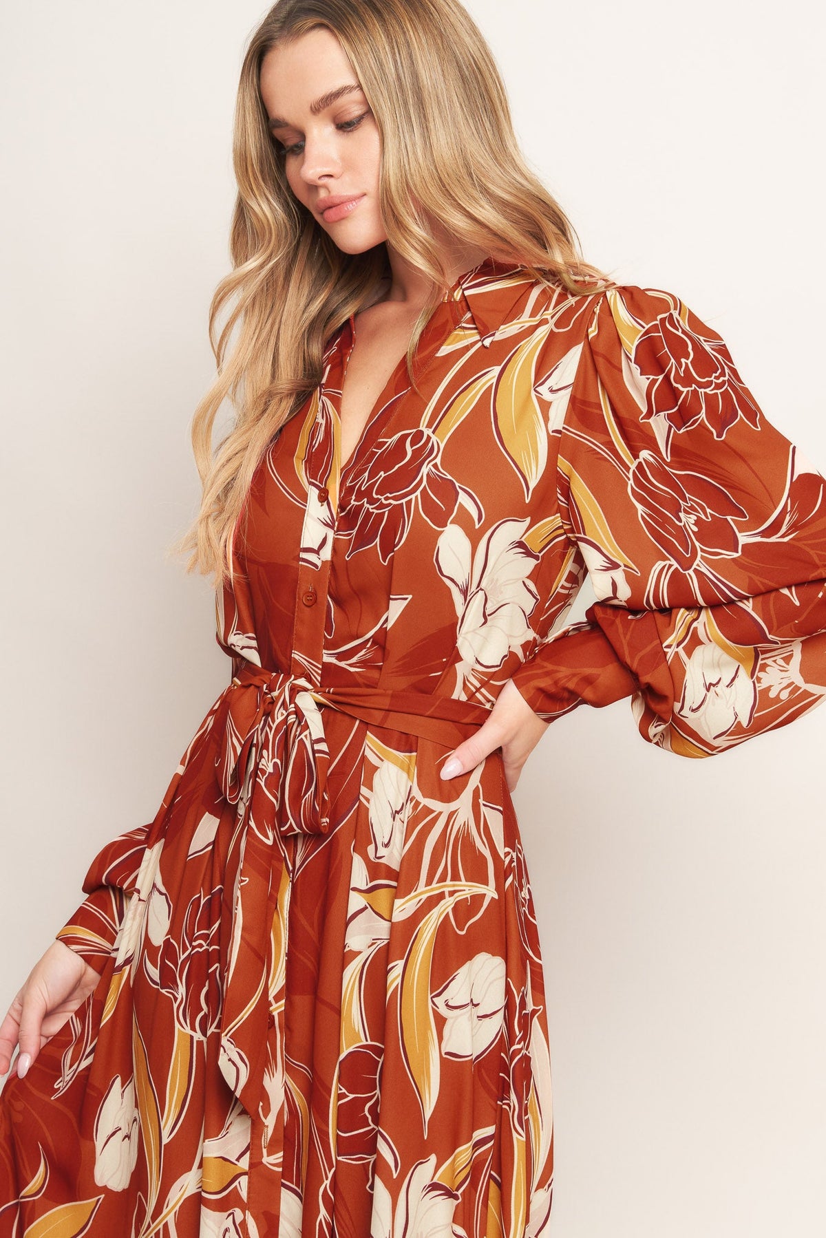 BLOOMING RADIANCE WOVEN MIDI DRESS