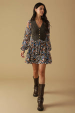 SAVOR THE SEASON WOVEN AND DENIM MINI DRESS