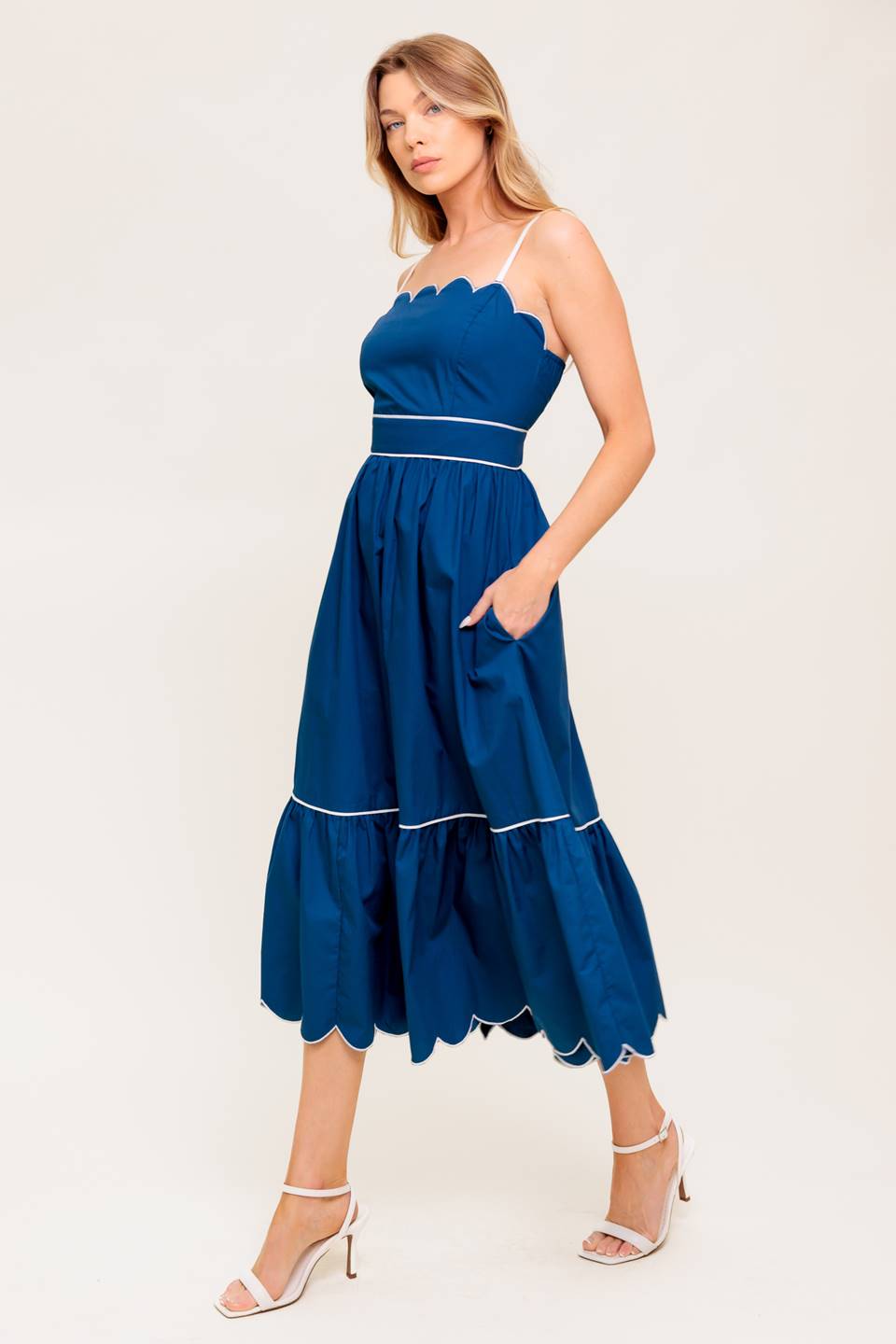 RUSTIC DREAM NAVY WOVEN MIDI DRESS