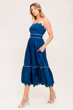 RUSTIC DREAM NAVY WOVEN MIDI DRESS