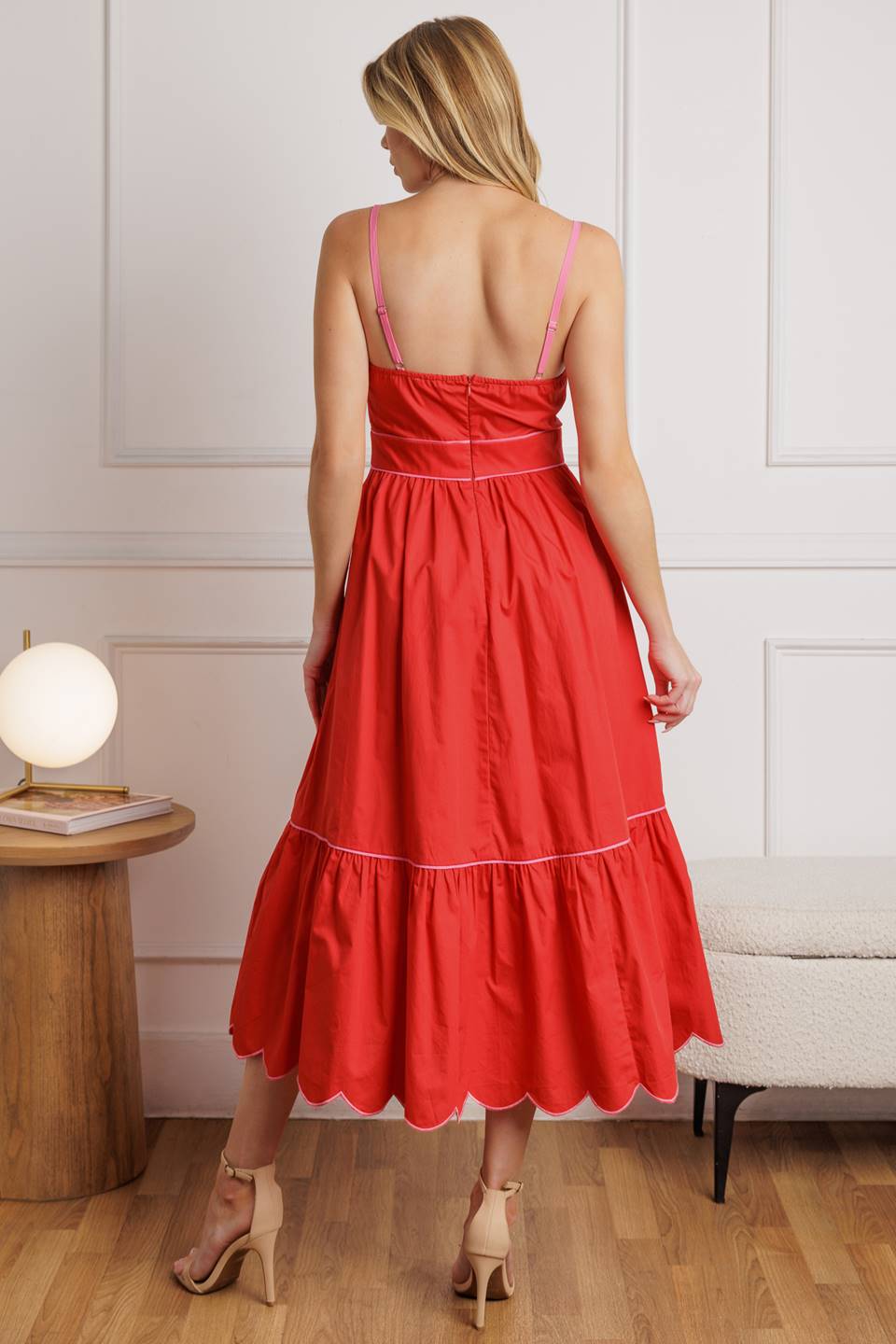 RUSTIC DREAM RED WOVEN MIDI DRESS