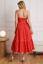RUSTIC DREAM RED WOVEN MIDI DRESS